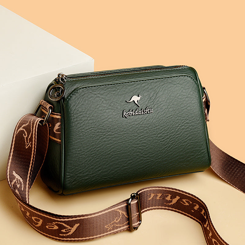 Multi-Compartment Leather Crossbody Bag with Designer Strap